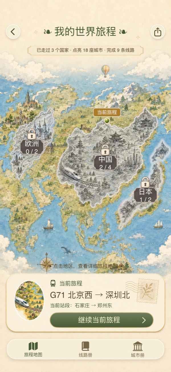 FocusTrain — World map · Mark your journey